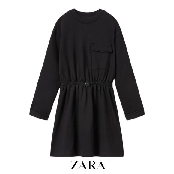 ZARA Kids | Black | ELASTIC DRAWCORD STOPPER DRESS - Picture 1 of 5